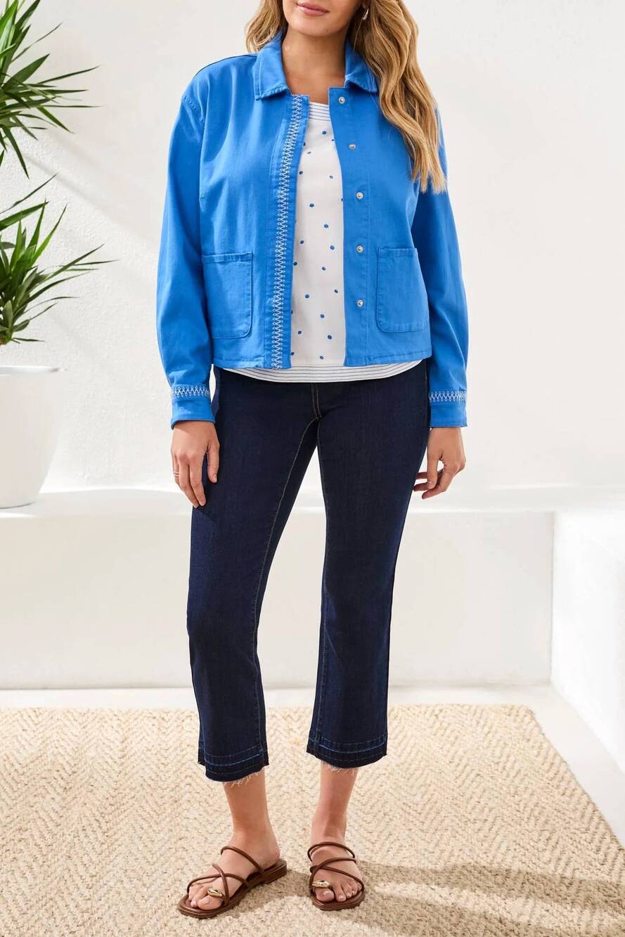 NEW TRIBAL whipstitch snap front jacket in royal
